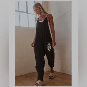 NWOT FREE PEOPLE Movement Hot Shot Logo Onesie in Washed Black